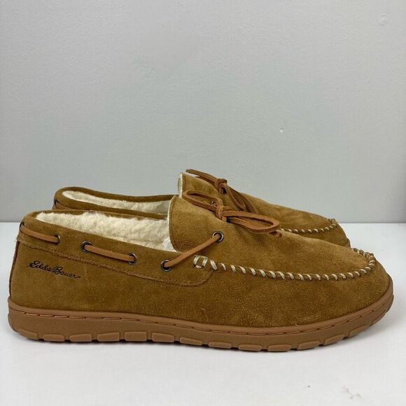 Eddie Bauer New Men’s Shearling Lined Moccasin Slipper in Tan sz 12 US, 46.5 EUR - Picture 1 of 7